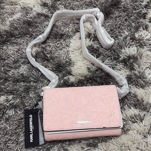 Karl Lagerfeld Pink Textured Crossbody Bag with Adjustable Strap